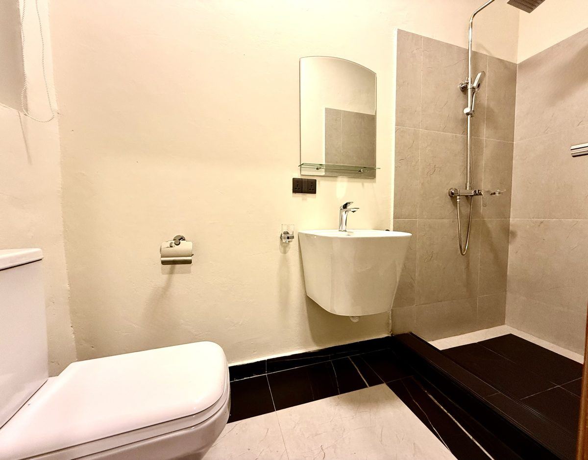 Luxury 1 bedroom, Bathroom with toilet, sink and rainfall shower