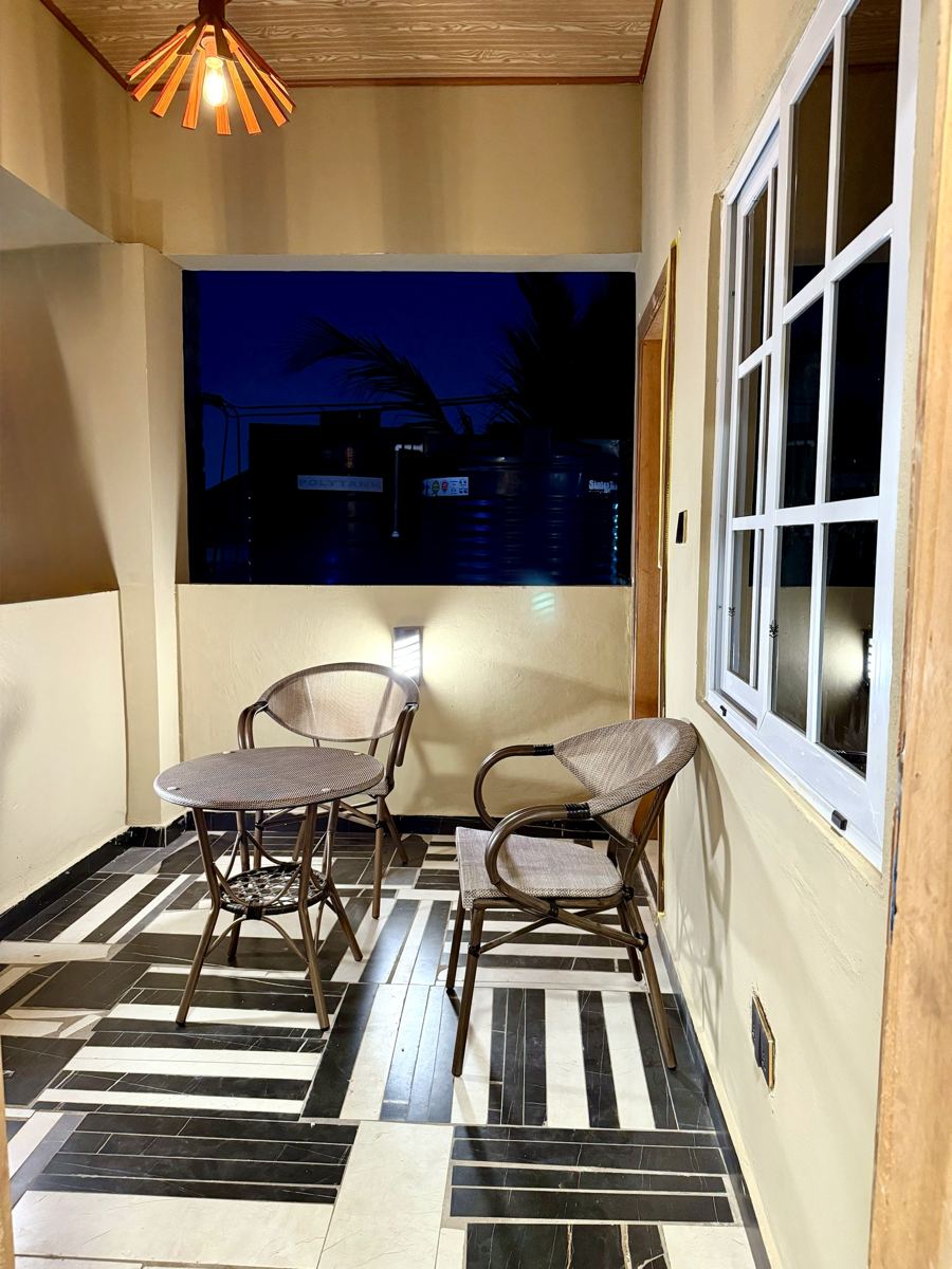 Luxury 1 bedroom, Private balcony with chairs and table